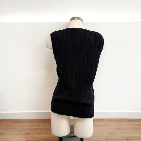 Evian Black Sweater Vest Button Down Medium Sleeveless Cardigan - Picture 2 of 5